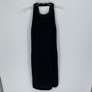 Reggio Vintage Women's Black Beaded Halter Open Back Sheath Dress Size 8
